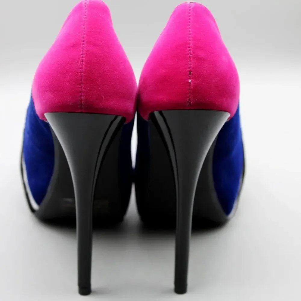Shi by Journeys Platform Peep Toe Velvet 5 Inch Heels Size 5.5 NWOT